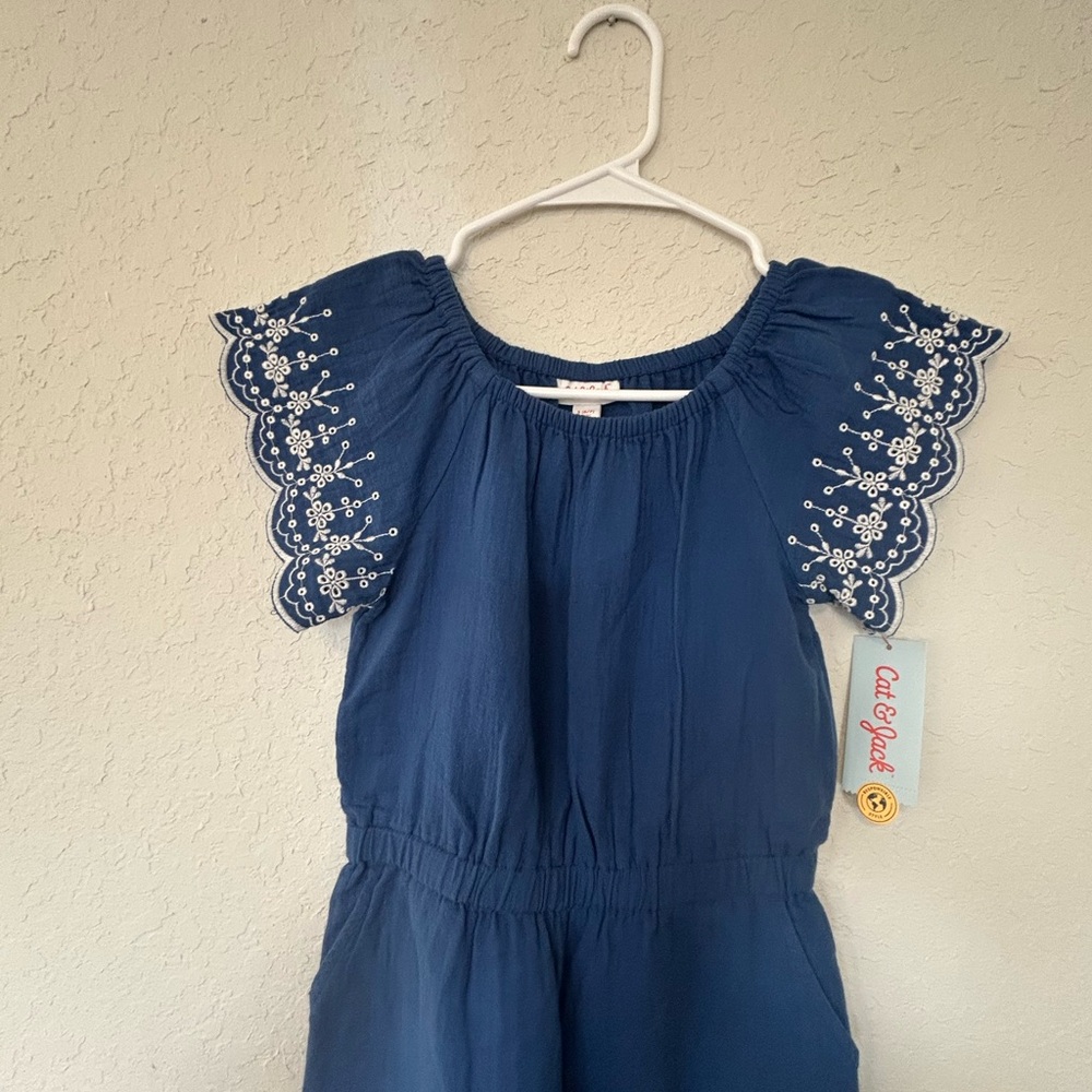 Girls Spring/Summer Ready Cat & Jack Royal Blue Flutter-Sleeve Wide-Leg Jumpsuit - Picture 3 of 6